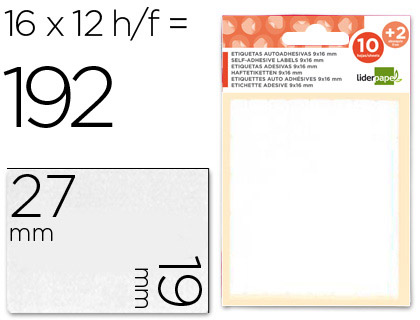 12 hojas con 192 etiquetas Liderpapel 19x27mm.